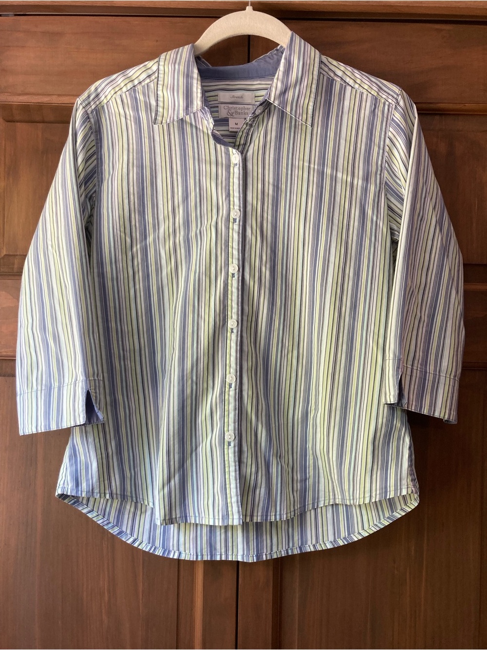 Christopher&Banks 3/4 Sleeve Striped Button-up Shirt Medium